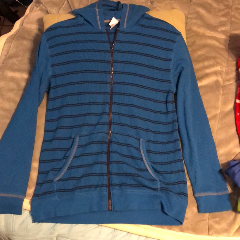 Blue black striped lightweight zip hoodie. XL/16
